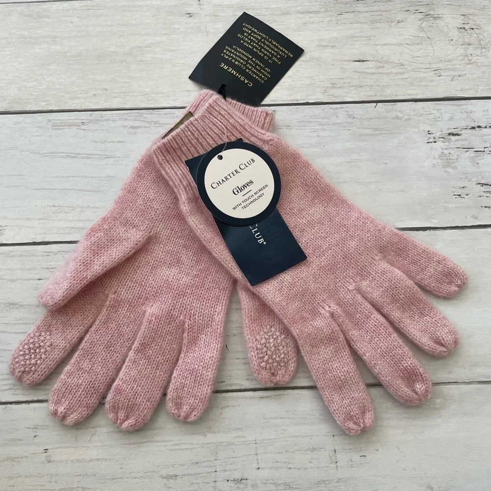 Touch Screen Compatible Gloves Charter Club 100% Cashmere Pink One-Size NWT